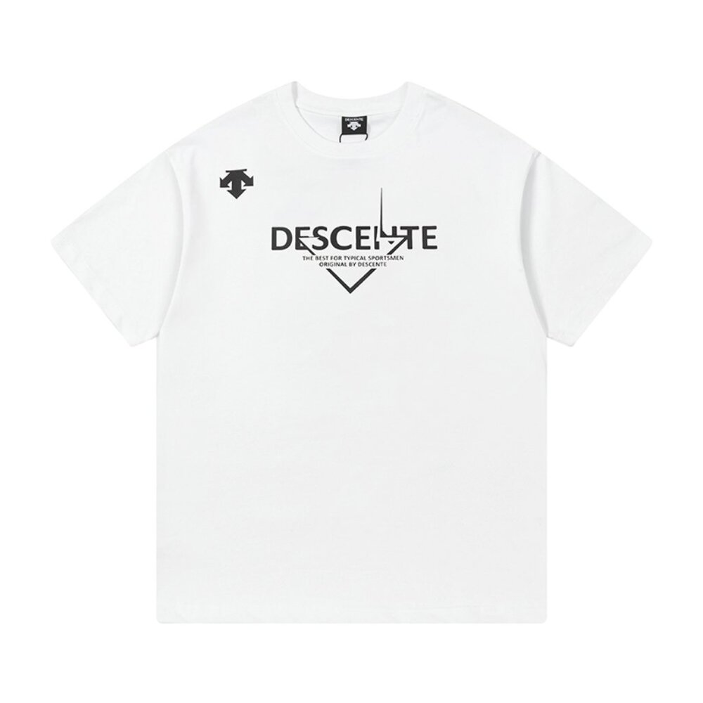 White Simple Short-Sleeved T-Shirt With Letter Print Descente